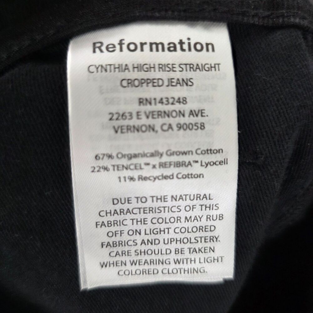 Reformation Cynthia Jeans Women's Black High-Rise Straight Cropped Denim SIze 29 - Picture 11 of 12